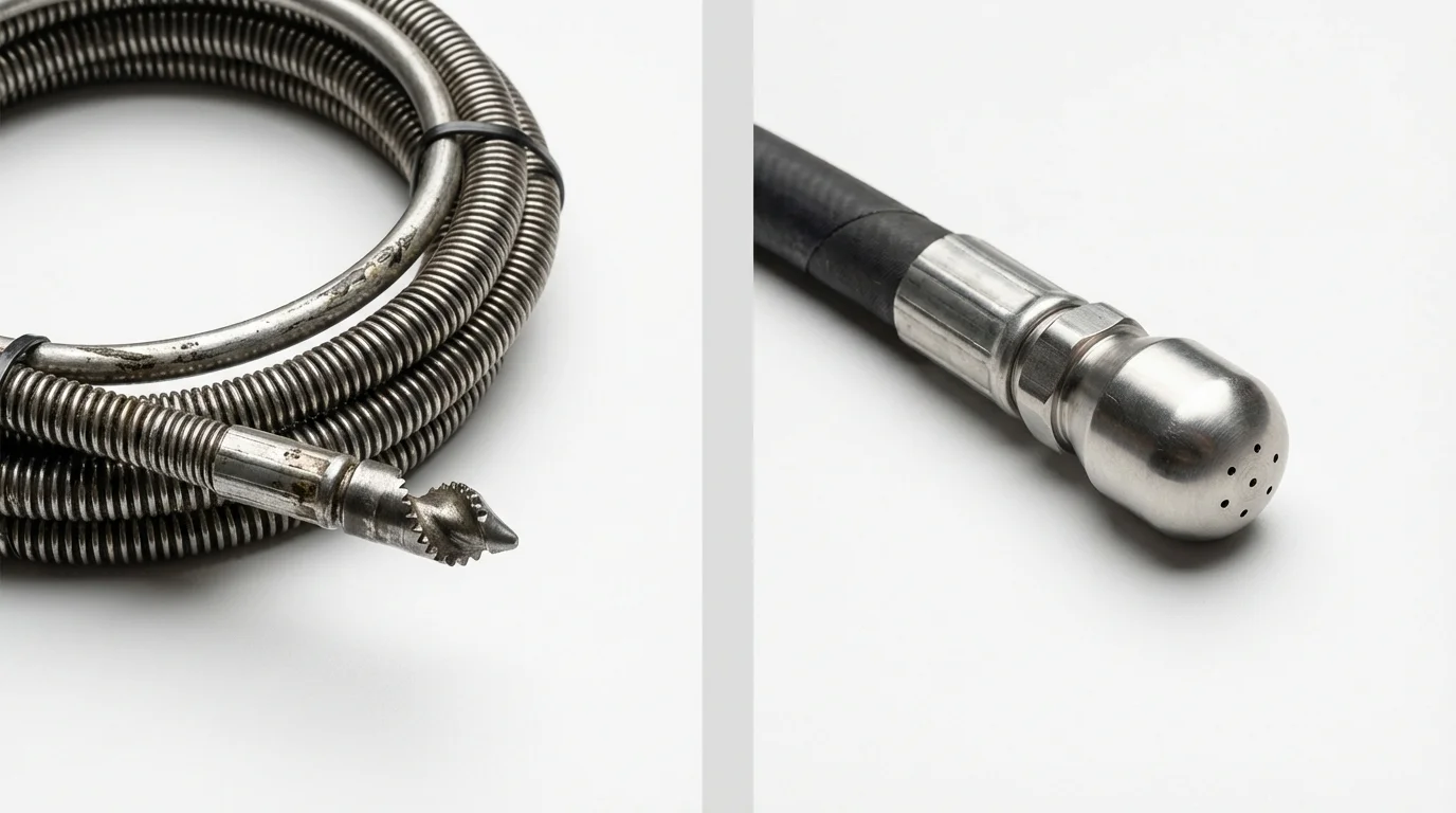 Drain snake cable and hydro jetting nozzle used for drain cleaning in Coalville, UT
